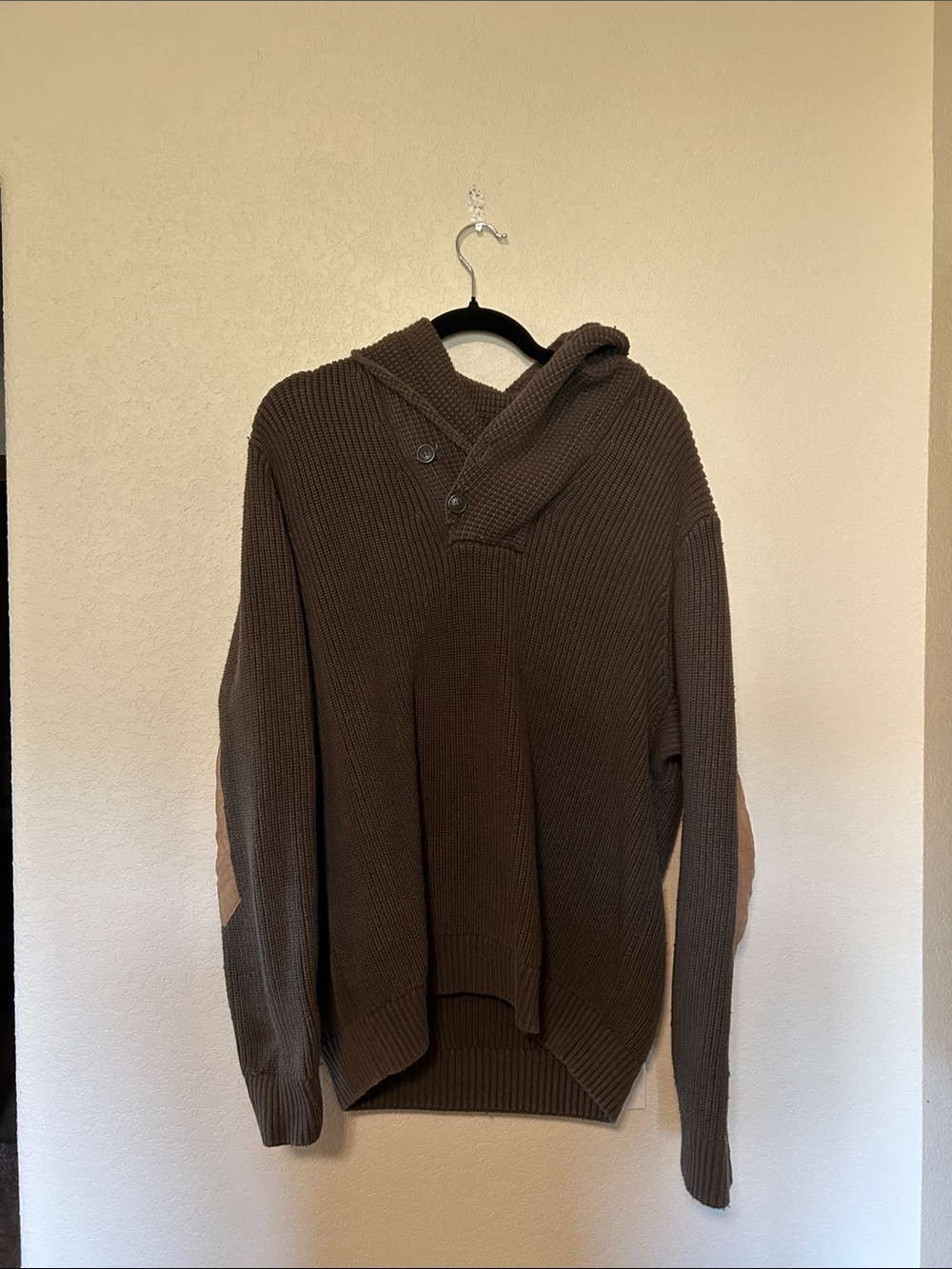 Duluth Trading Co Men’s Green Elbow Patch Knit Pullover Gorpcore Fall Sweater